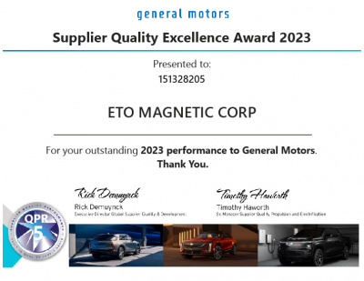 通用汽车公司向ETO集团致敬，因其卓越的质量